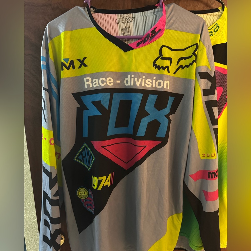 Fox Vintage Race Division Jersey - Gray, Neon Yellow, Pink, Blue